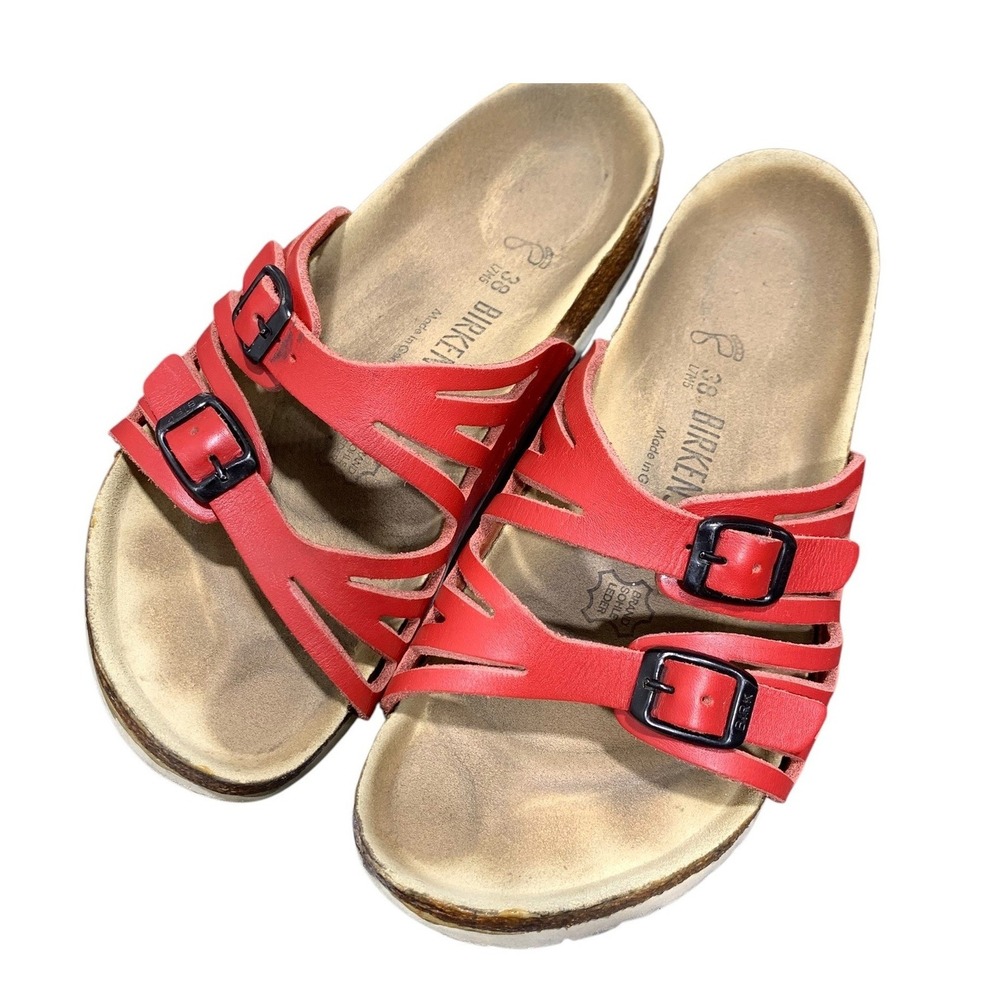 Birkenstock Granada Slide Sandals Red Leather Double Buckle Womens 38 L7 M5